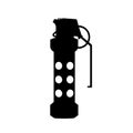 Hand smoke grenade of special forces. Black silhouette of anti-terrorist ammunition. Police explosive. Weapon icon Royalty Free Stock Photo