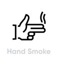 Hand smoke gun shot icon. Editable line vector. Royalty Free Stock Photo