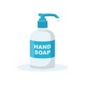 Hand soap. Disinfectant flat icon. Liquid soap in plastic pump bottle.