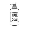 Hand soap in plastic dispenser bottle outline illustration