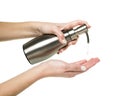 Hand soap with pumping lotion from bottle Royalty Free Stock Photo