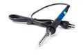 blue hand soldering iron white background isolated