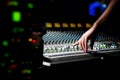 Hand of dj on the soundmixer in the nightclub Royalty Free Stock Photo