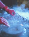 Hand on a sound mixer station Royalty Free Stock Photo