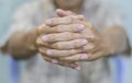 Hand of Asian elder man. Concept of rheumatoid arthritis, osteoarthritis, or joint pain Royalty Free Stock Photo