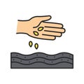 Hand sowing seeds color icon