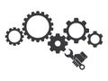 hand with spanner wrench and cogwheel gear machanism icon Royalty Free Stock Photo
