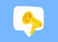 Hand speaker 3d render icon - propaganda loudspeaker, news megaphone and communication advertise with voice