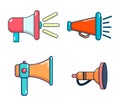 Hand speaker icon set, cartoon style