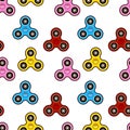 Hand Spinner Seamless pattern on white background. Fidget toy Flat design