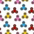 Hand Spinner Seamless pattern on white background. Fidget toy Flat design Vector