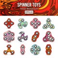 Hand spinner toys Set. Flat Vector Icons. Set Fidget Spinners. Different Colors. Trendy Toys For Stress Relief. Isolated On White. Royalty Free Stock Photo