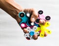 Hand spinners in hand. Royalty Free Stock Photo