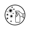 Hand Spraying Disinfectant on Virus Black and White