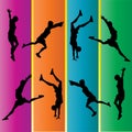 Hand Spring Gymnastic Silhouettes Royalty Free Stock Photo