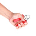 Hand with spring trainer isolated on white background Royalty Free Stock Photo