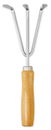 Hand spud rake with wooden handle, weeding and turning soil, garden tool equipment isolated with clipping path for cultivating,