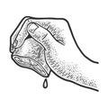 Hand squeezes lemon juice sketch vector