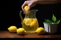 hand squeezing lemon into a pitcher
