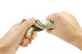 Hand squeezing money