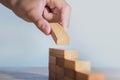 hand stack woods block step on table. business development concept Royalty Free Stock Photo