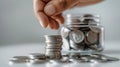 Hand and Stacked Coins.AI generated image Royalty Free Stock Photo