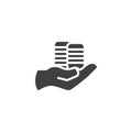 Hand with stacked coins vector icon