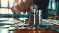 The hand stacking coins.AI generated image Royalty Free Stock Photo