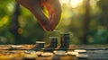 A Hand Stacks Coins.AI generated image Royalty Free Stock Photo