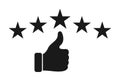 Hand with 5 star. 5 star of rate, experience of customer and review. Icon for review service, satisfaction and quality. Best score