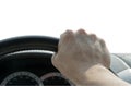 Hand on the steering wheel isolated on white Royalty Free Stock Photo