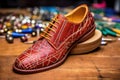 hand-stitching leather shoe pieces together