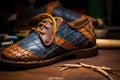 hand-stitching leather shoe pieces together