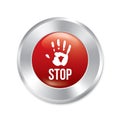 Hand stop button. Age limit red round sticker.