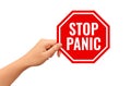 Hand with Stop Panic sign Royalty Free Stock Photo