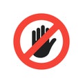 Hand with stop sign. Isolated element. Warning no touch symbol. Danger element