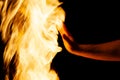 hand stops fire, fire safety, use as background Royalty Free Stock Photo