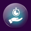 Hand stopwatch moonlight glass round button abstract on a dark purple background Royalty Free Stock Photo