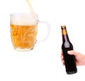 Hand, stream, glass and bottle of beer Royalty Free Stock Photo