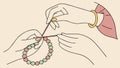 Hand stringing beads, creating handmade jewelry with care. vector design Generative AI Royalty Free Stock Photo