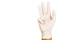 Hand in surgical latex glove gesture number Nine