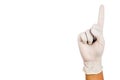 Hand in surgical latex glove gesture number One Royalty Free Stock Photo