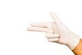 Hand in surgical latex glove gesture pointing and shooting Royalty Free Stock Photo