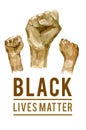 Hand symbol for black lives matter watercolor illustration