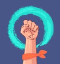 Hand Symbol of Feminism Movement. Woman Hand with her fist raised up. Girl Power Sign on White Background. Stock Vector Royalty Free Stock Photo