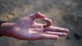 Hand symbol of Yoga or Nirvana expression. Mantra yoga meditation, spiritual mental health practice with hand gesture