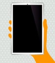 On hand tablet illustration isolated over dotted background