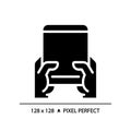 Hand with tablet pixel perfect black glyph icon