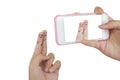 Hand take photo funny finger lovers Royalty Free Stock Photo