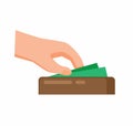 Hand taking cash money from wallet flat illustration vector Royalty Free Stock Photo